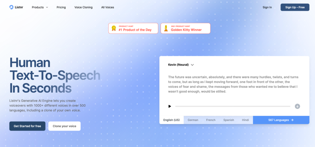 Generative AI Text to Voice Text to Video Listnr AI