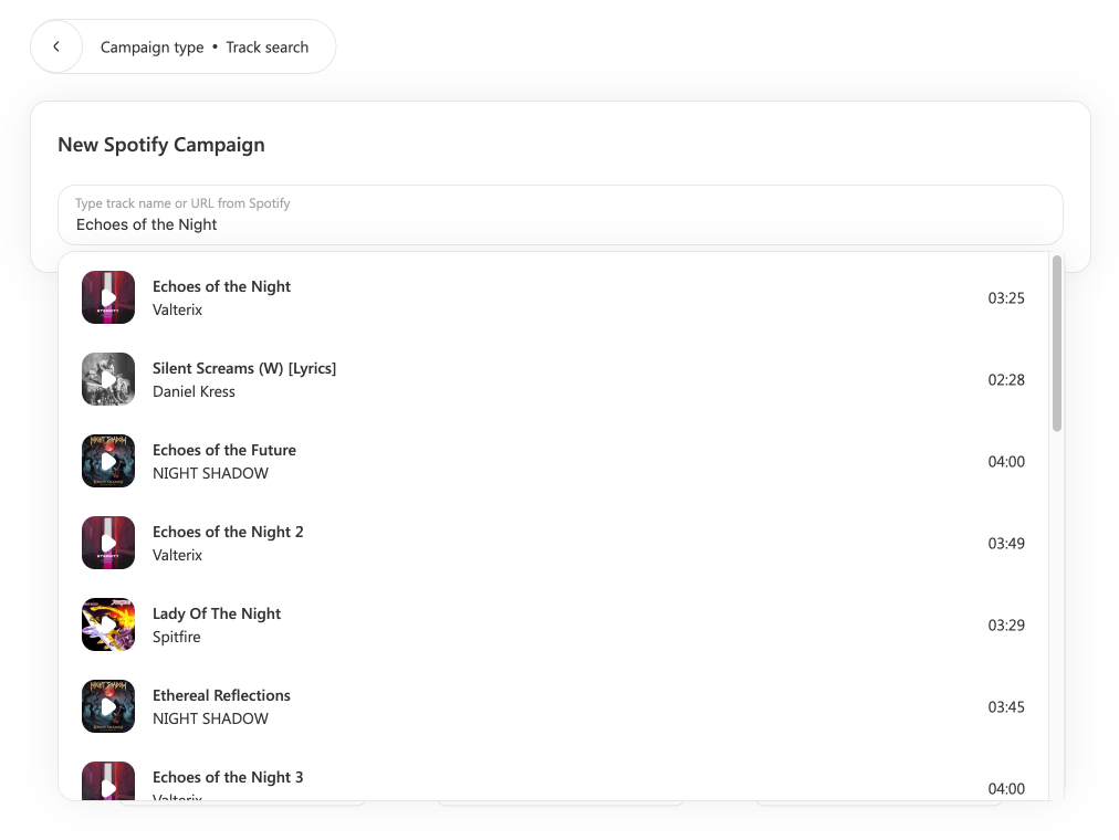 soundcampaign campaign set up add track